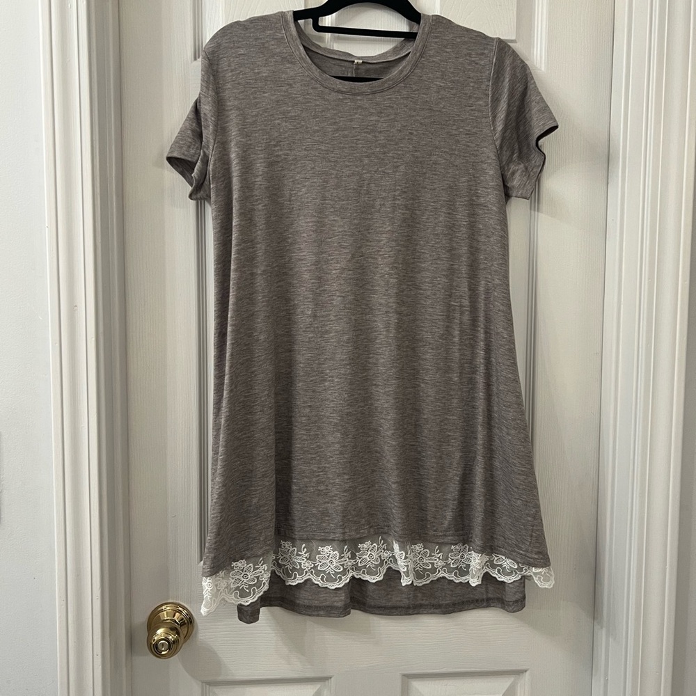Heather Gray Lace Detail Tunic Top